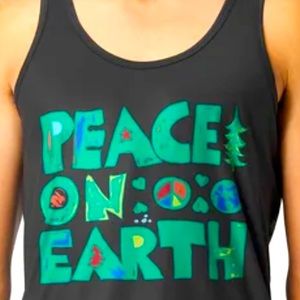 Rabbit running peace on earth holiday themed tank top size medium